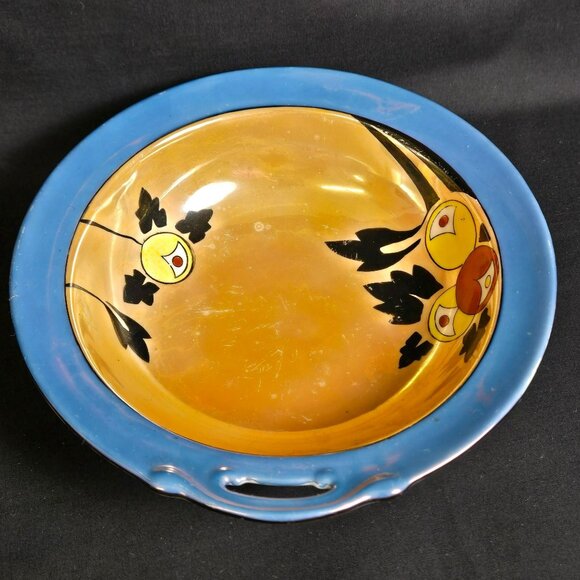 Vintage Meito China Hand Painted Lusterware Bowl Japan Blue Rim Floral 8" - Picture 3 of 14